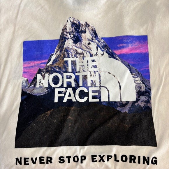 The North Face Tops - The North Face Circular Design Long Sleeve Mountain Graphic T-Shirt Cream Small